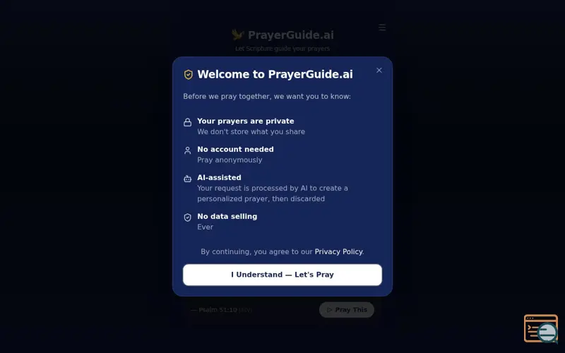 Screenshot of PrayerGuide.ai