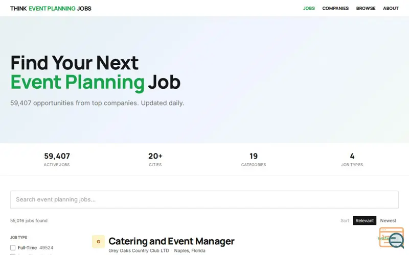 Screenshot of Think Event Planning Jobs