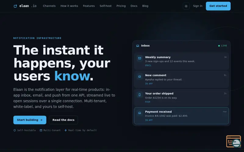 Screenshot of Elaan · real-time notification infrastructure