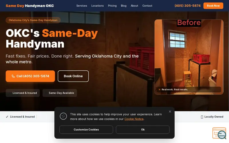 Screenshot of Same Day Handyman OKC