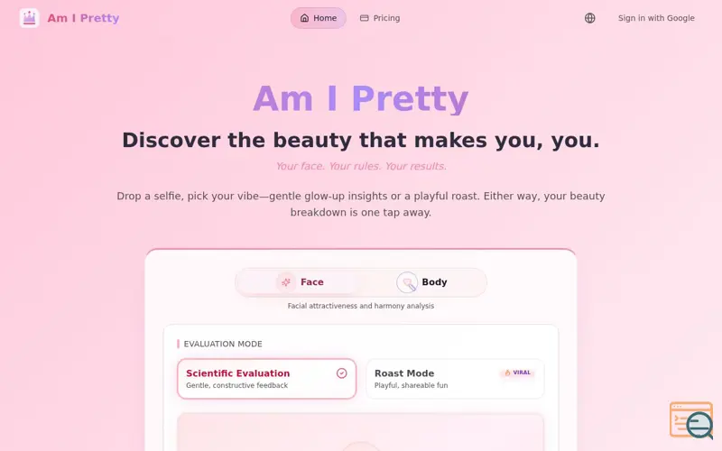 Screenshot of Am I Pretty