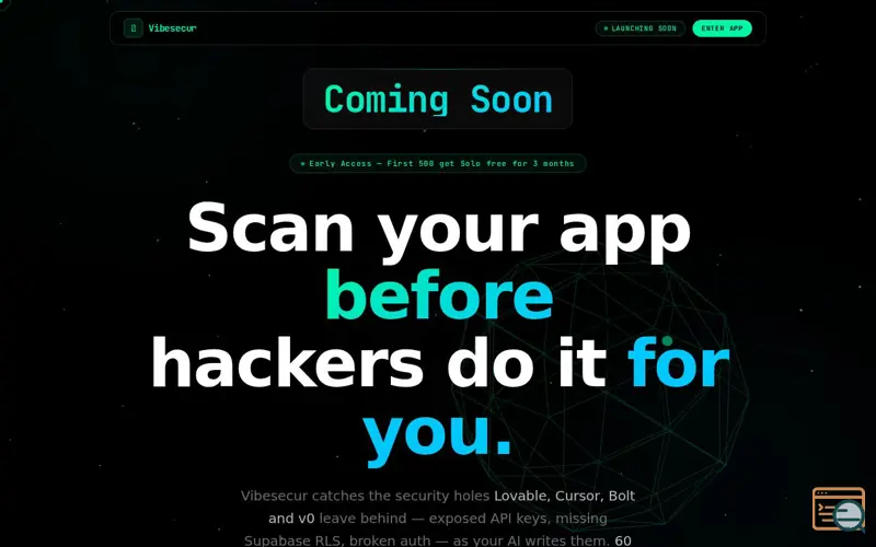 Screenshot of Vibesecur — Launching Soon