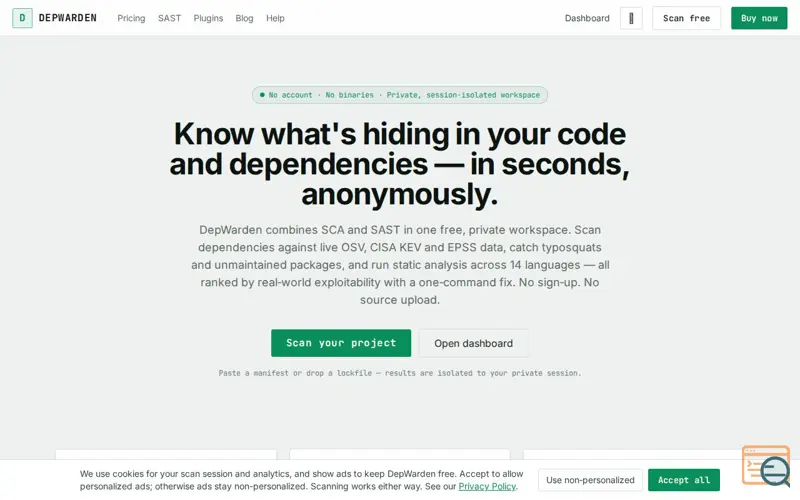Screenshot of DepWarden — Free dependency & supply-chain scanner