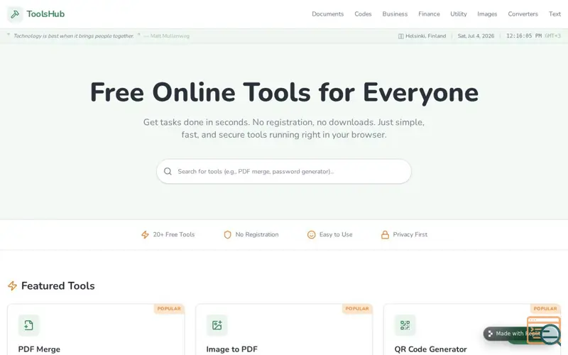 Screenshot of DIY ToolsHub — Free Online Tools
