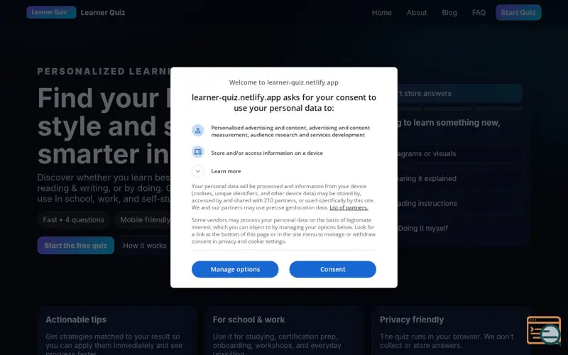 Screenshot of Learner Quiz