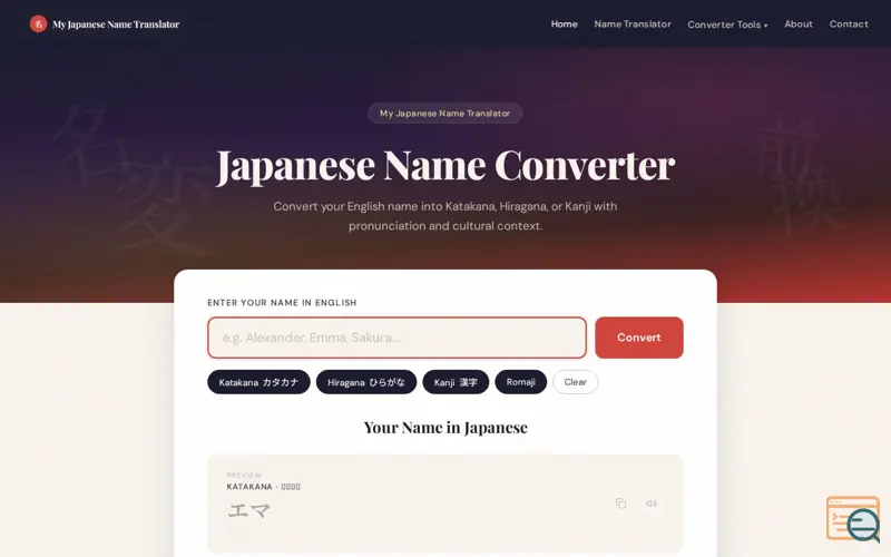 Screenshot of My Japanese Name Translator