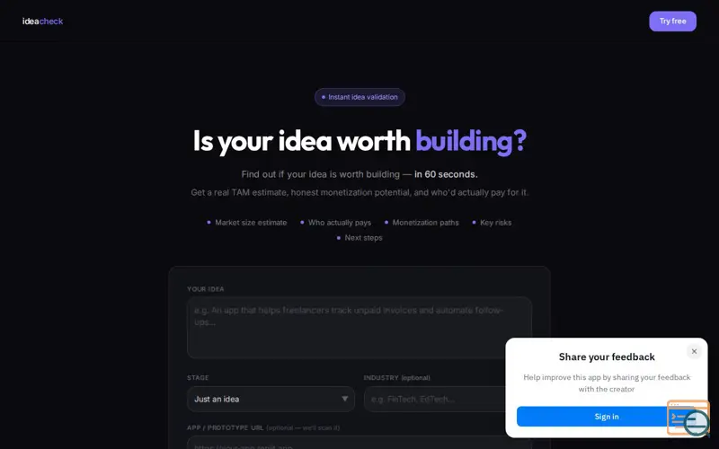 Screenshot of Idea Validator