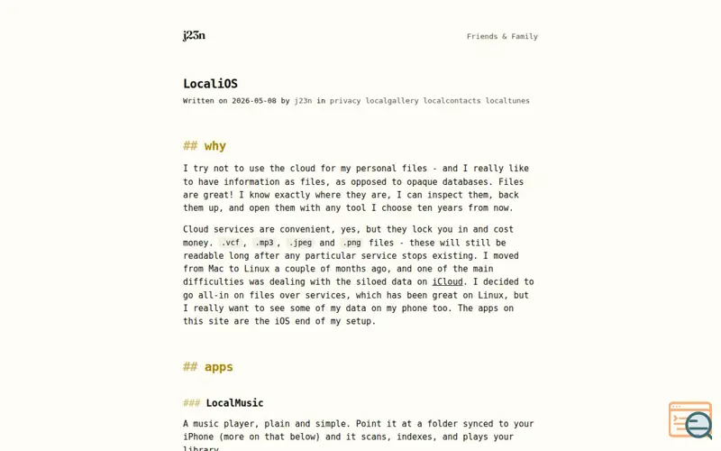 Screenshot of LocaliOS, a launch using Tinylytics