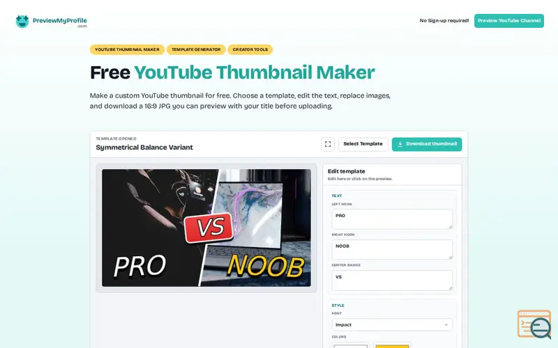 Screenshot of Free YouTube Thumbnail Maker
