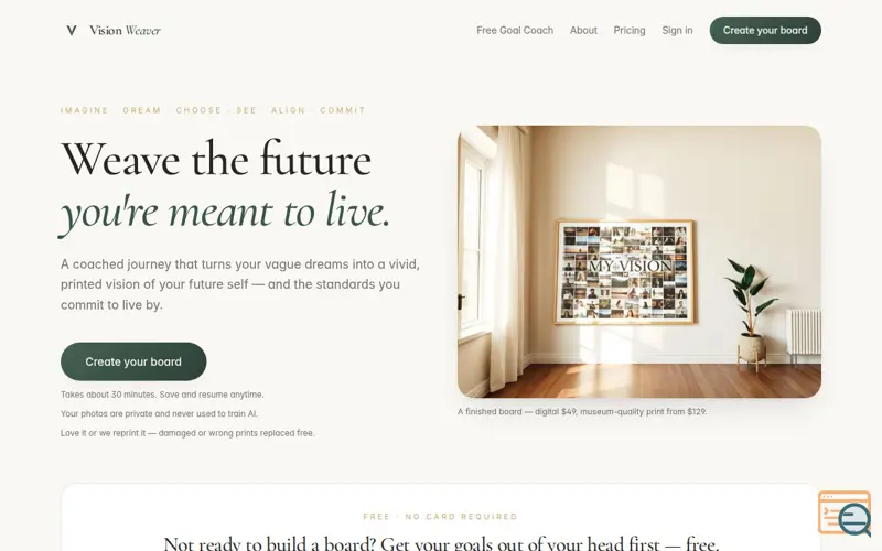 Screenshot of Vision — The coached AI vision board generator