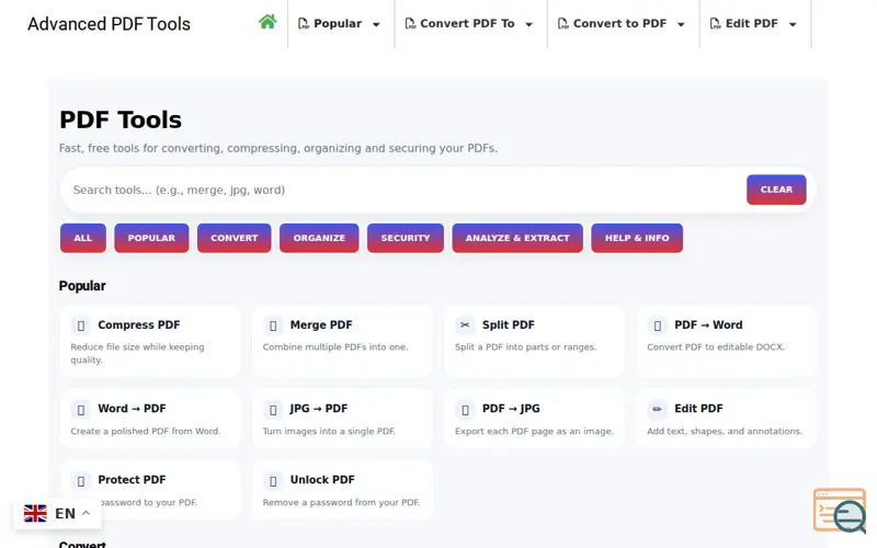Screenshot of Advanced PDF Tools