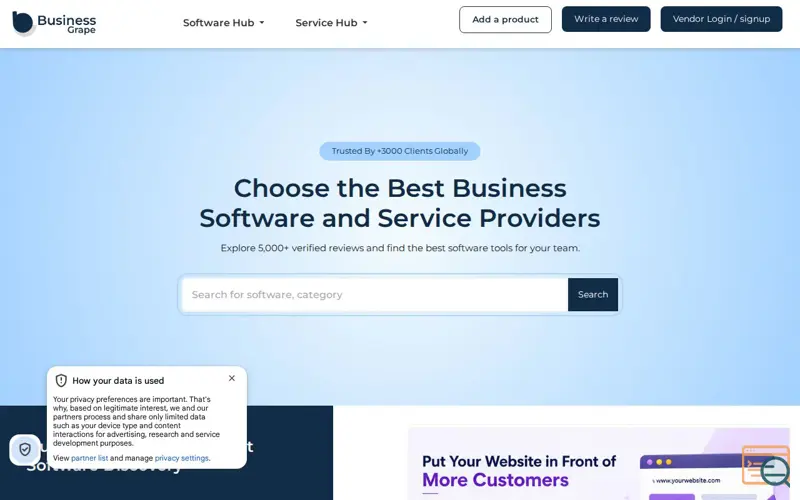 Screenshot of BusinessGrape, a launch using SweetAlert2