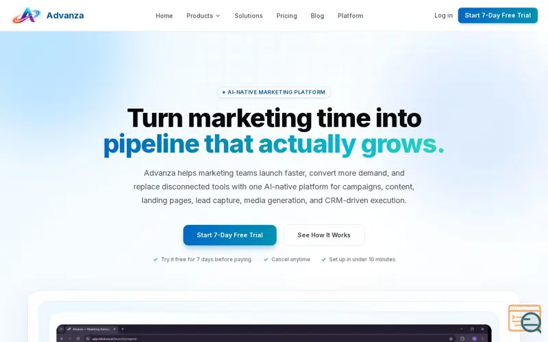Screenshot of Advanza AI-Native Marketing Suite