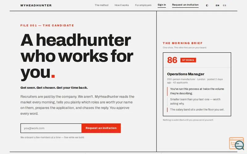 Screenshot of MyHeadhunter — your personal headhunter