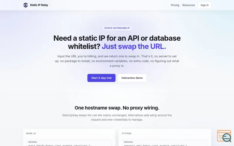 Screenshot of Static IP Relay
