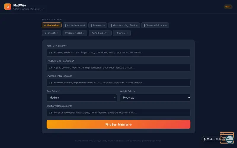 Screenshot of MatWise