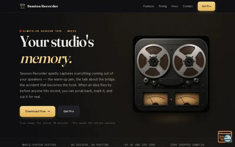 Screenshot of Session Recorder — your studio's memory