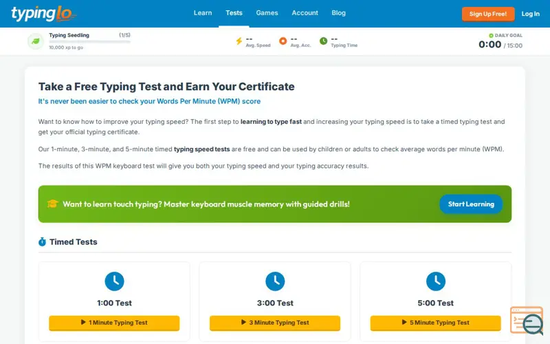 Screenshot of TypingLo — Free Typing Test