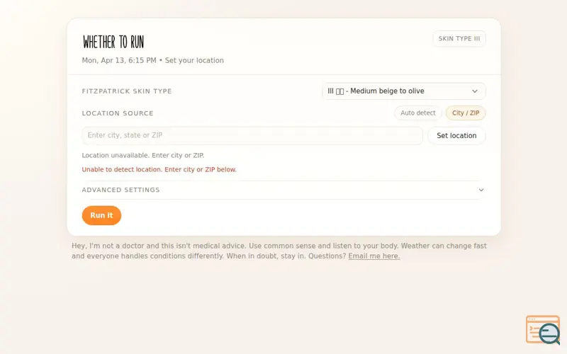 Screenshot of Whether To Run