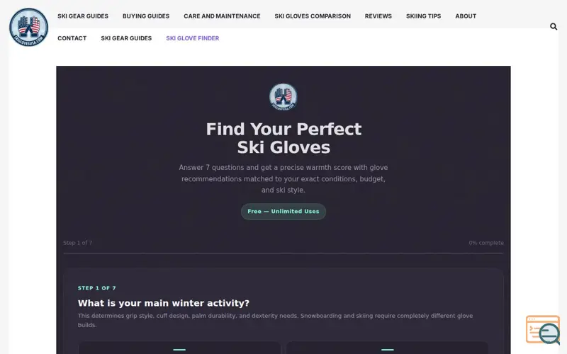 Screenshot of Ski Glove Finder