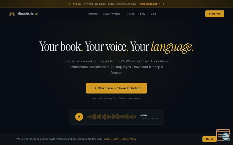 Screenshot of MimicReader.ai, a launch using Internet Archive