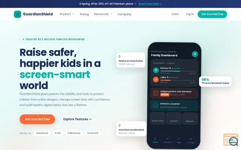 Screenshot of GuardianShield, a launch using DreamHost