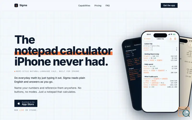 Screenshot of Sigma Notepad Calculator