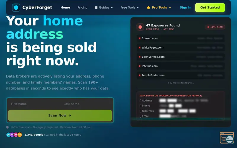 Screenshot of CyberForget, a launch using Rewardful