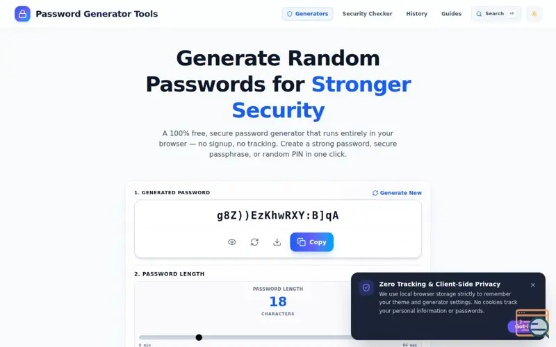 Screenshot of Password Generator Tools