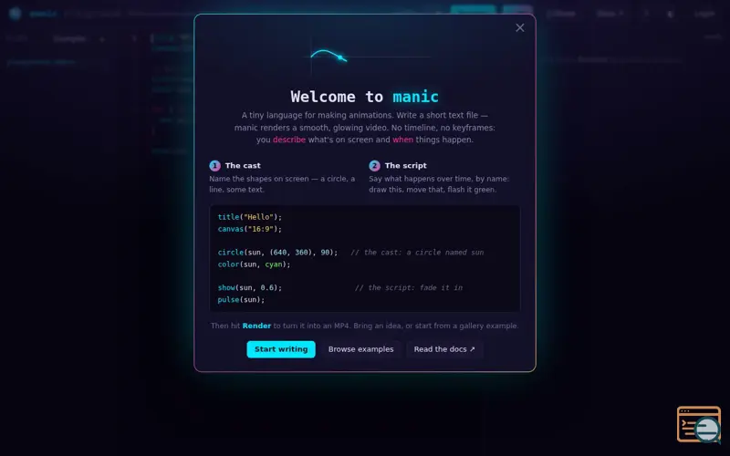 Screenshot of  manic — animation language