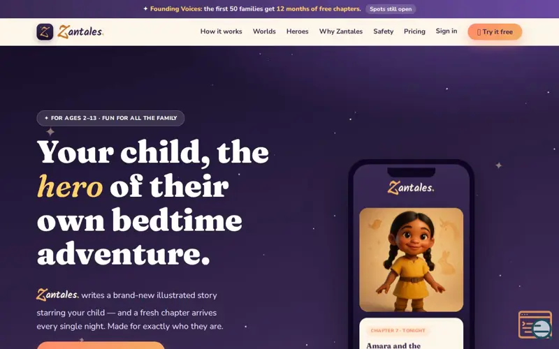 Screenshot of Zantales — Every child, the hero of their own adventure, a launch using UTHost