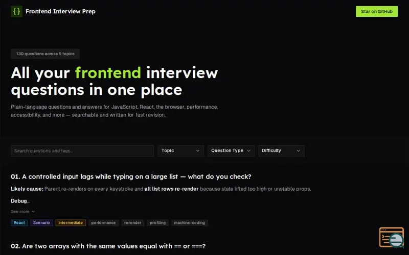 Screenshot of Frontend Interview Prep