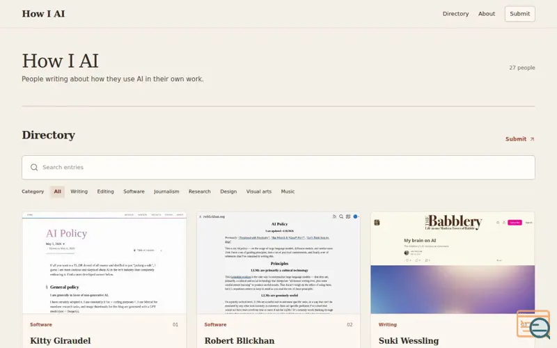 Screenshot of Personal AI Policy Directory