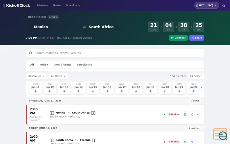 Screenshot of KickoffClock