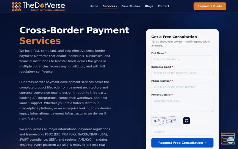 Screenshot of Cross-Border Payments Solutions