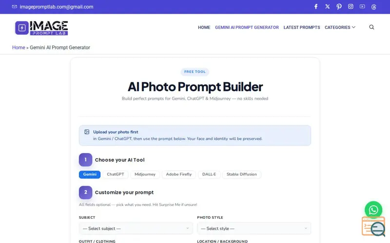 Screenshot of AI Photo Prompt Generator