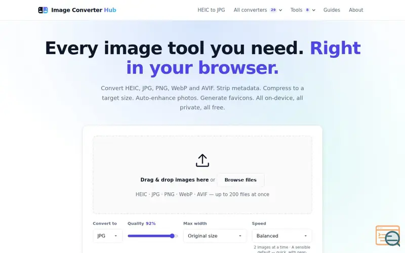Screenshot of Free Image Converter — HEIC, JPG, PNG, WebP & AVIF