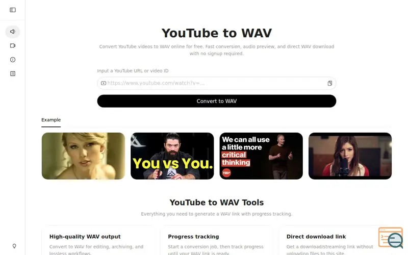 Screenshot of YouTube to WAV