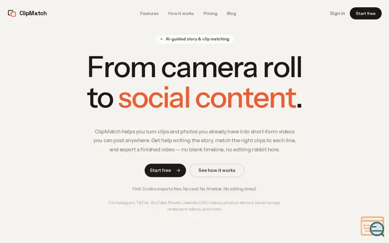 Screenshot of ClipMatch — AI Video Editor for Short-Form Creators