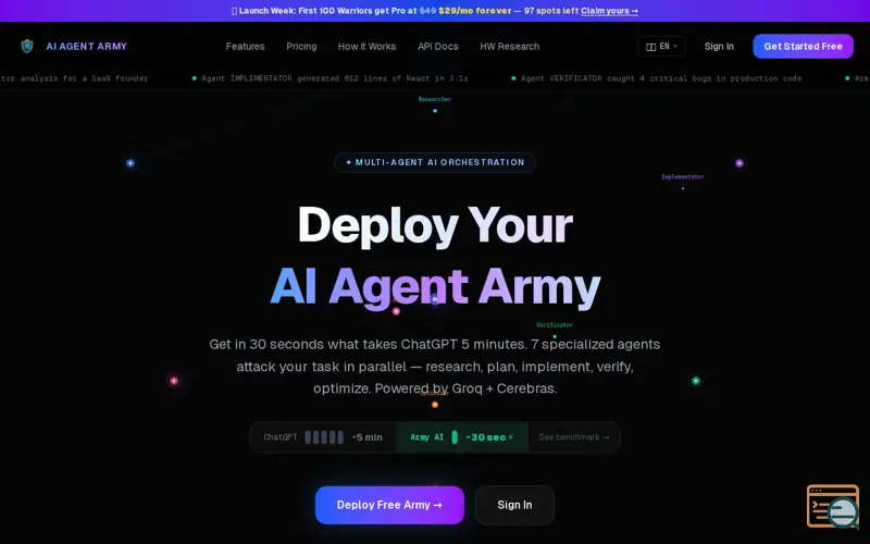 Screenshot of AI Agent Army