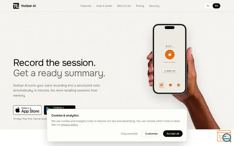 Screenshot of notizer.ai
