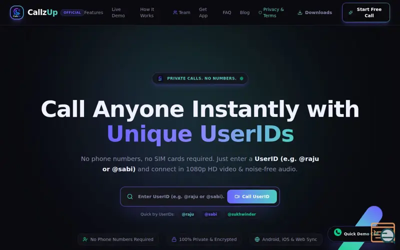 Screenshot of CallzUp