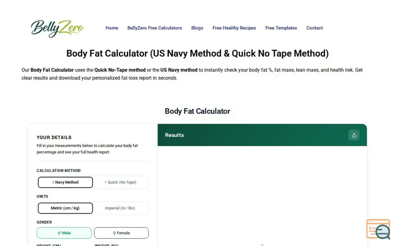 Screenshot of Body Fat Calculator
