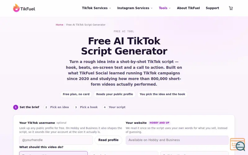 Screenshot of TikFuel Social