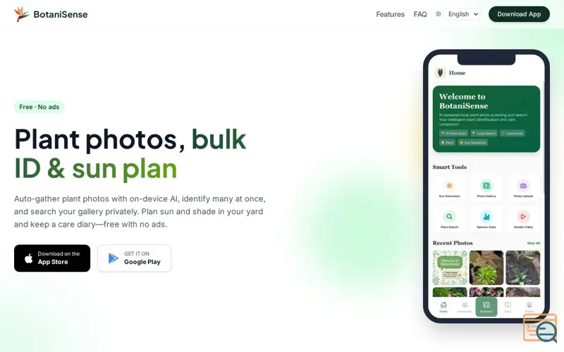 Screenshot of BotaniSense, a launch using cdnjs