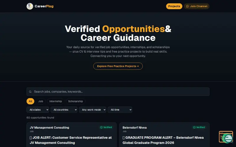 Screenshot of CareerPlug NG