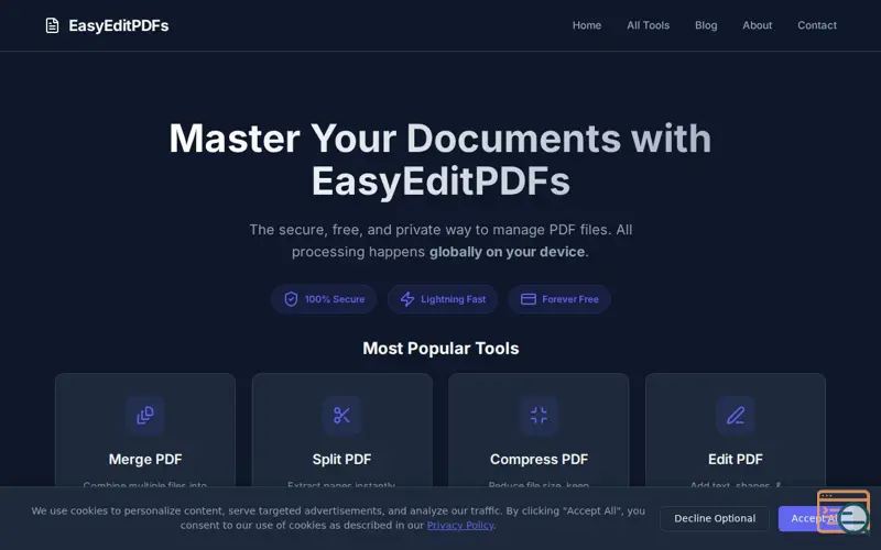 Screenshot of EasyEditPDFs