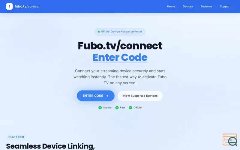 Screenshot of Fubo.tv/connect Enter Code