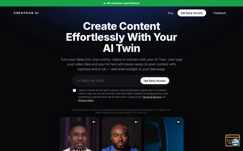 Screenshot of Creatoor AI: Text your AI clone