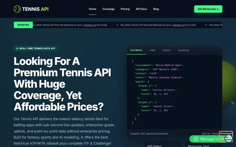 Screenshot of Tennis API